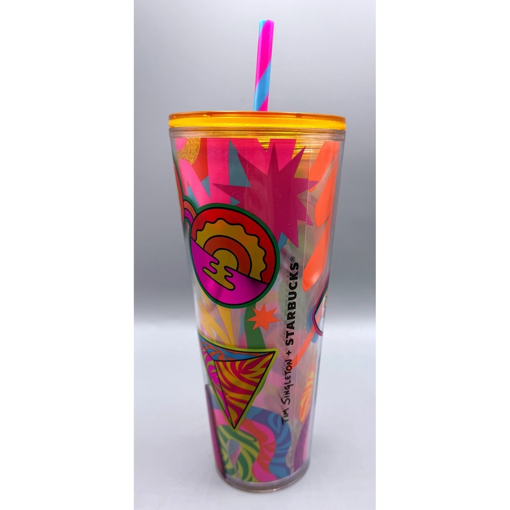 Starbucks Tim Singleton 24oz Cold Cup Tumbler Neon Psychedelic Art